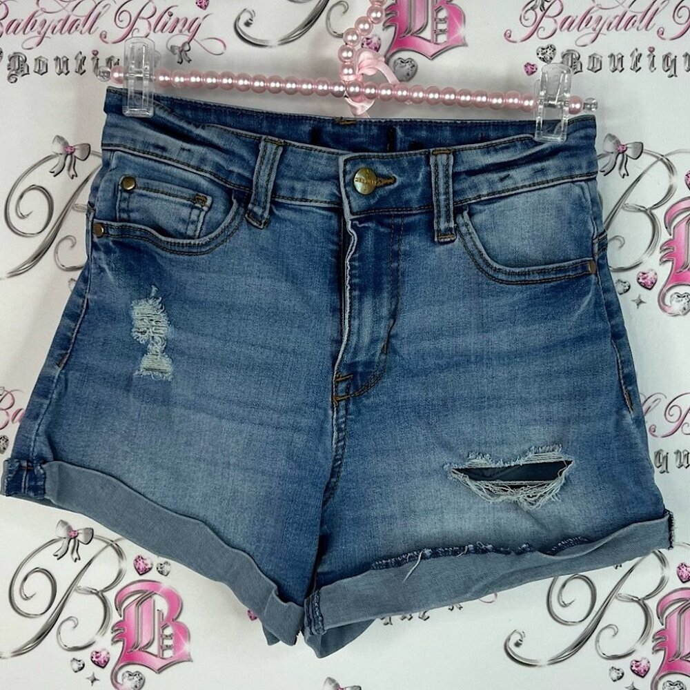 Kendall & Kylie shorts mini cuffed Distressed Blue Jean Shorts